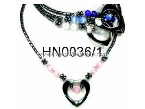 Colored Opal Beads Hematite Heart Pendant Beads Stone Chain Choker Fashion Women Necklace